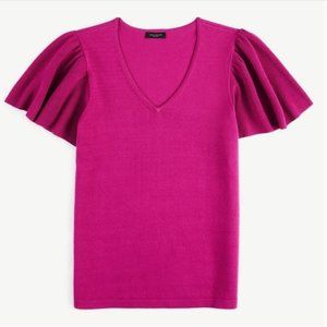 Ann Taylor Factory Ruffle Cap Sleeve Blouse - Berry Pink, M